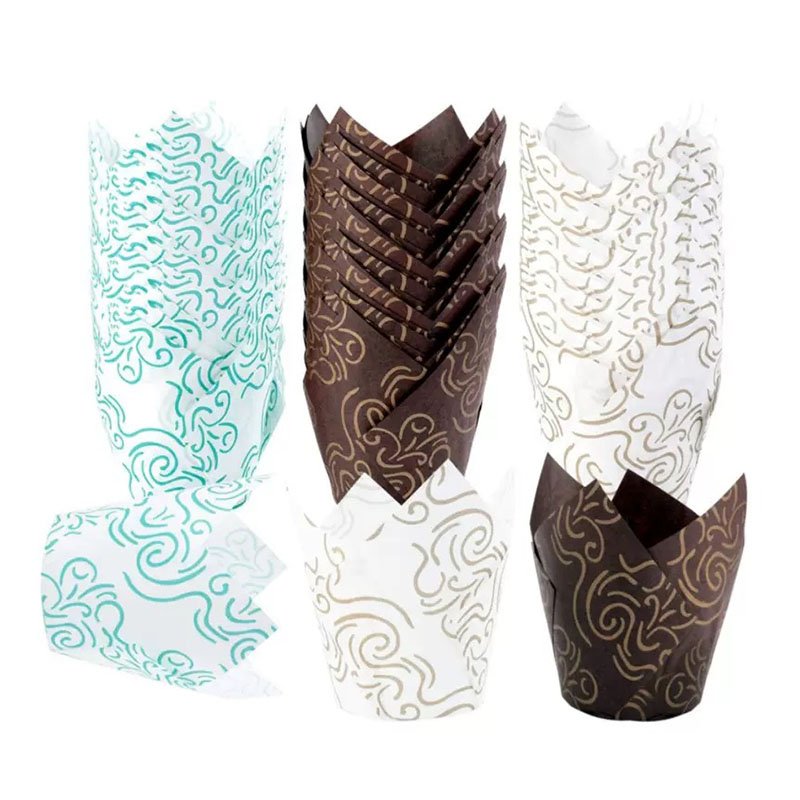 Brown Striped Tulip Paper Cupcake Liners Oil resistance tulip paper baking cups