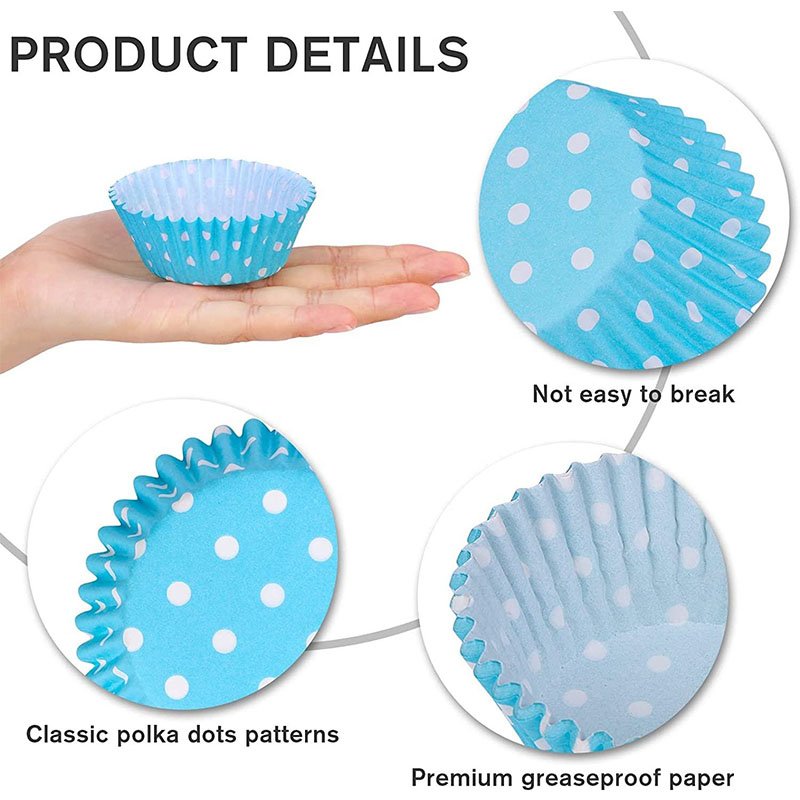 Colorful Gradient Cupcake Liners for Standard Baking Tray blue polka dot cupcake liners size