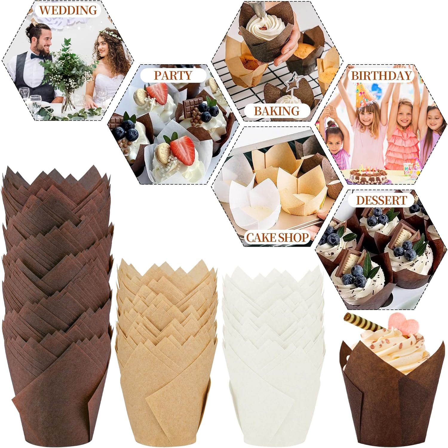 Brown paper tulip baking cups 5cm brown white natural tulip paper cupcake liner application 1