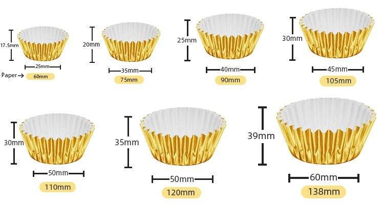 Gold Silver Foil Greaseproof Paper Cupcake Liners foil paper cupckae liner size