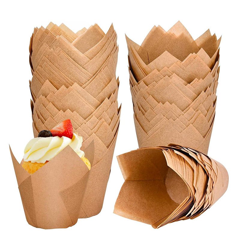 Custom Natural Tulip Paper Cupcake Wrapper natural tulip greaseproof paper cupcake wrapper, side view