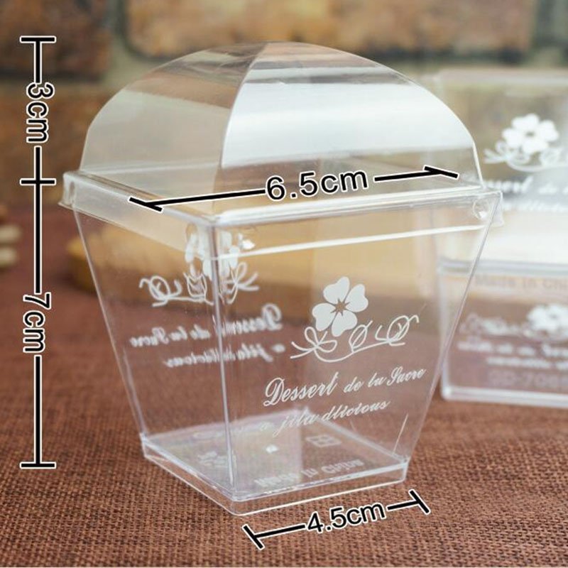 Square Plastic Dessert Cups 210ml Square plastic dessert cup, 210ml, showing size.