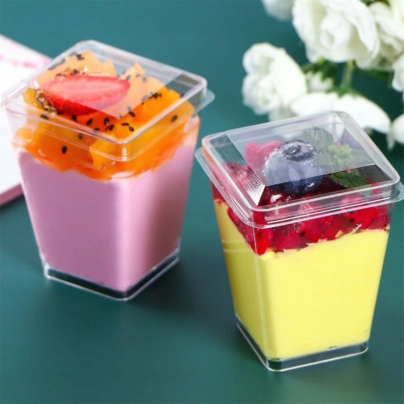 150ml Square Dessert Cups All-occasion square dessert cups 150ml, equally perfect for sweet panna cotta and savory cold soups