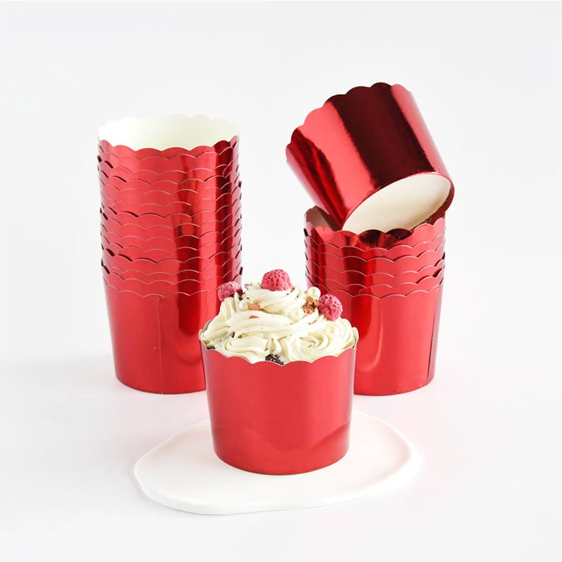 5cm red metallic foil baking cups