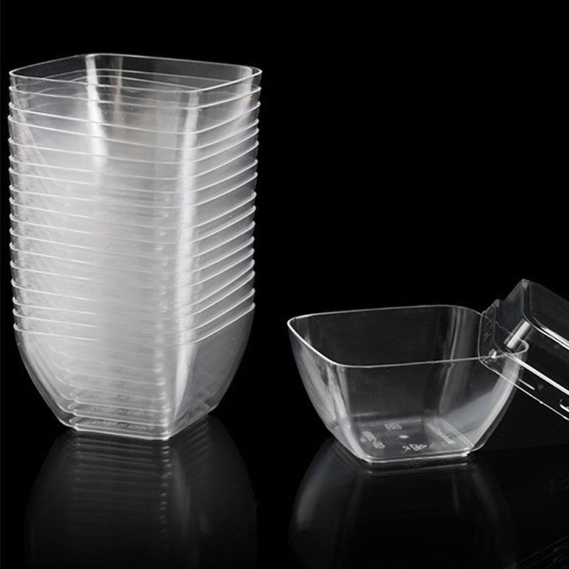 70ml Clear Square Bowl Party Serving Plastic Cup for Appetizers, Trifle 70ml plastic dessert cups for wholesale
