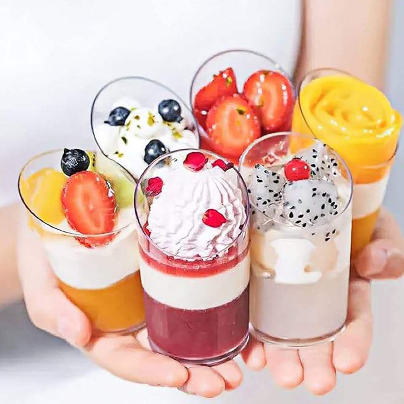 80ml Plastic Dessert Cups Round Plastic dessert cups, durable clear cups for ice cream, frozen mousse and chilled cheesecake portions