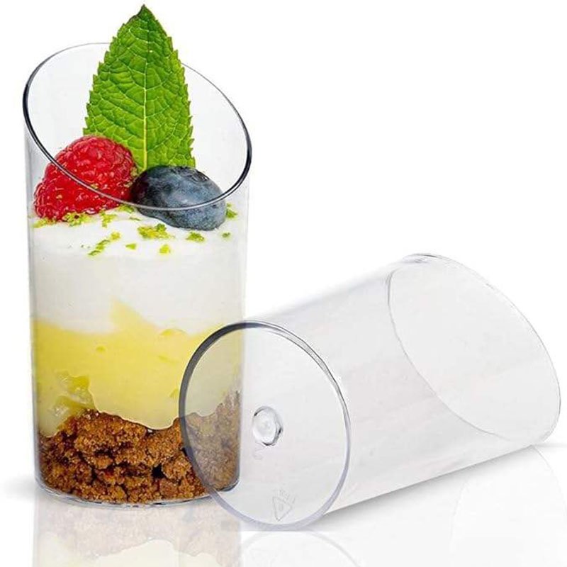 80ml Plastic Dessert Cups Round 80ml plastic dessert cups, space-saving design for easy storage in commercial kitchens and home fridges