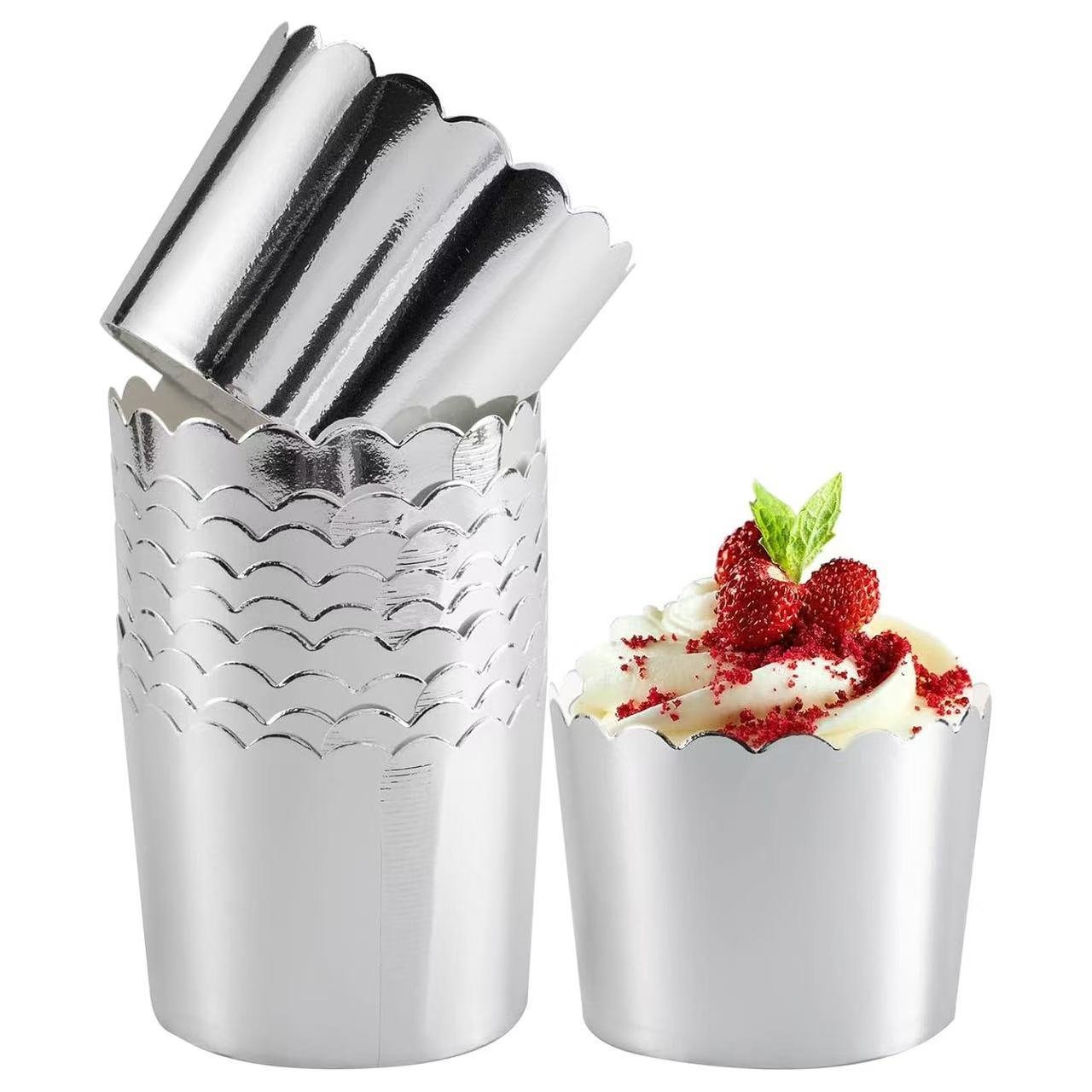 50pcs Glossy Foil Muffin Cupcake Wrapper Heat-resistant glossy foil muffin wrappers – sturdy aluminum cupcake liners that hold shape and shine through baking