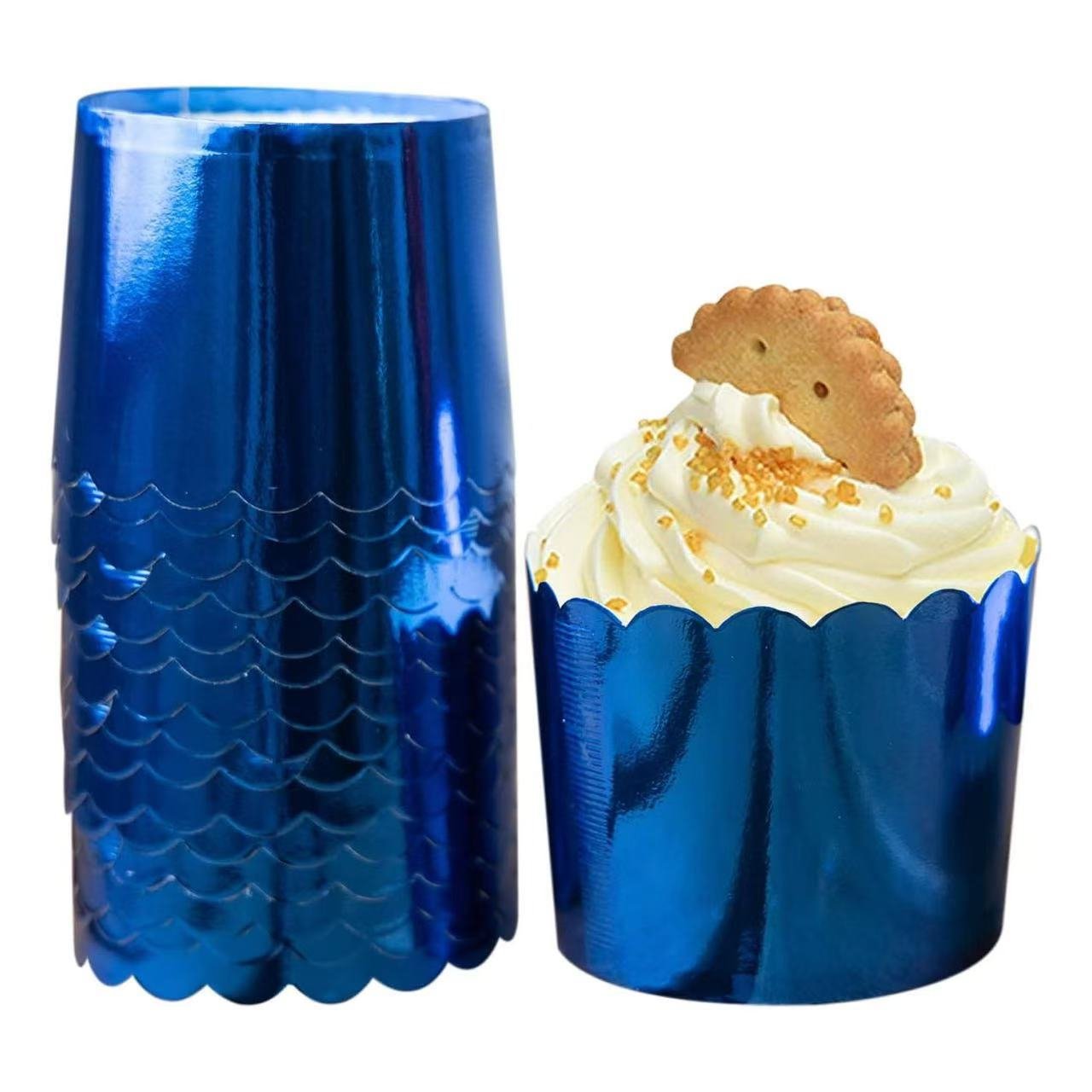 50pcs Glossy Foil Muffin Cupcake Wrapper Blue glossy foil muffin cupcake wrappers