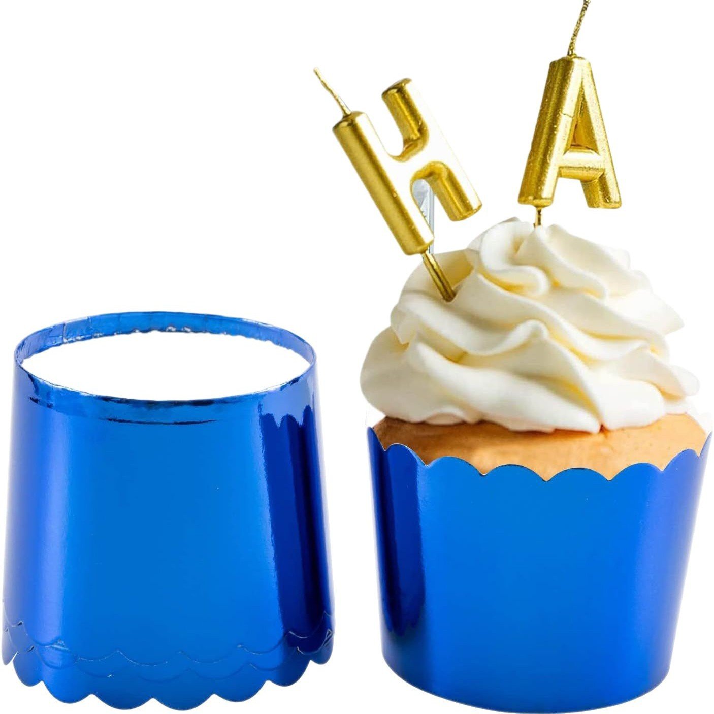 50pcs Glossy Foil Muffin Cupcake Wrapper Blue glossy foil cupcake liners / shiny muffin wrappers wholesaler