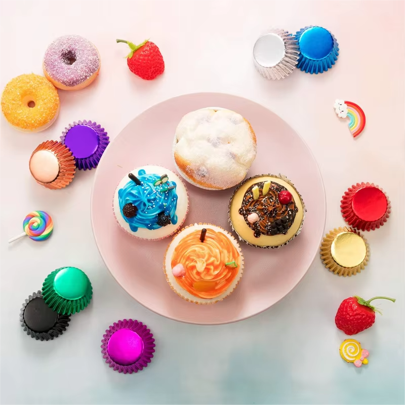 5Cm Foil Cupcake Liners Cupcake Baking Cups, 9 Colors Sturdy foil cupcake cases, freestanding aluminum cups that hold shape for oven and air fryer baking