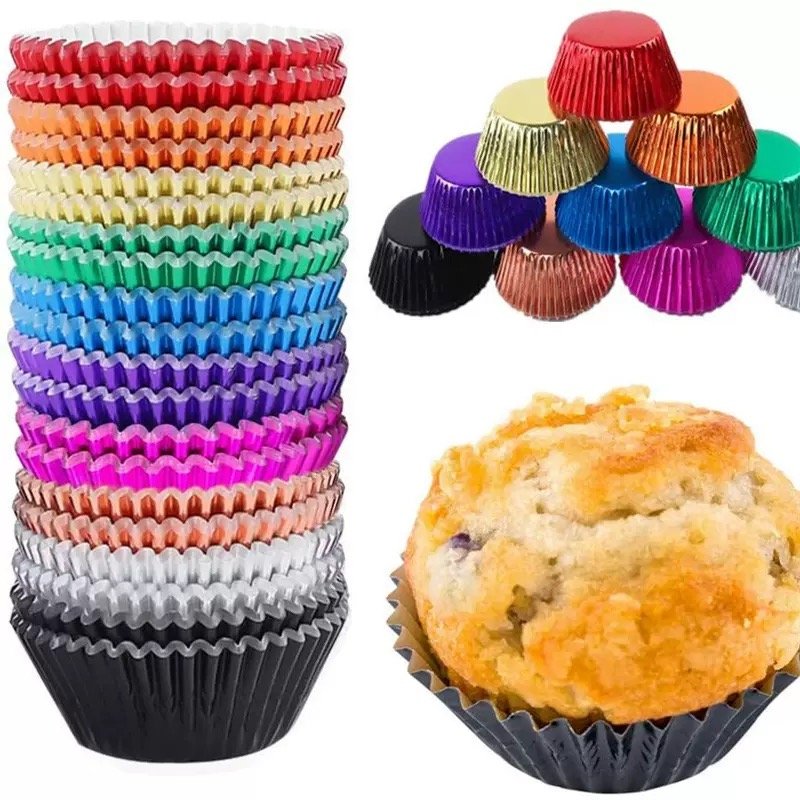 foil cupcake liners in gold and silver colors