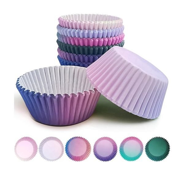 Colorful gradient cupcake liners for standard baking tray