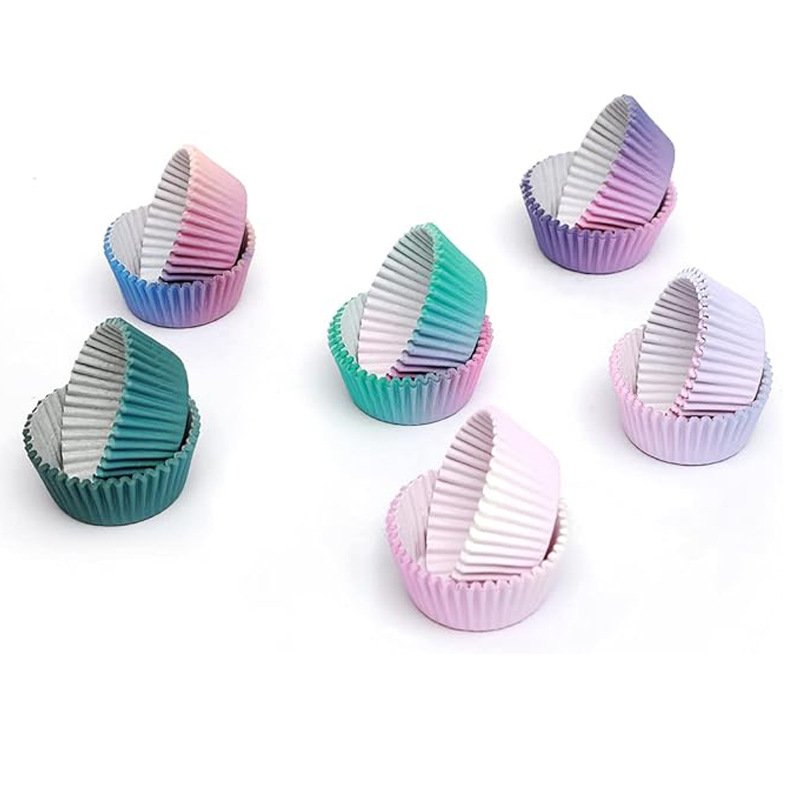 Colorful Gradient Cupcake Liners for Standard Baking Tray Pastel ombre cupcake liners – delicate pink blue purple gradient baking cups