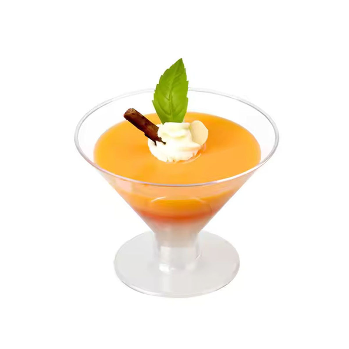 Transparent Plastic Cups for Jelly Mousse Individual serving transparent cups for jelly and mousse, ideal single-portion dessert containers for parties and buffets