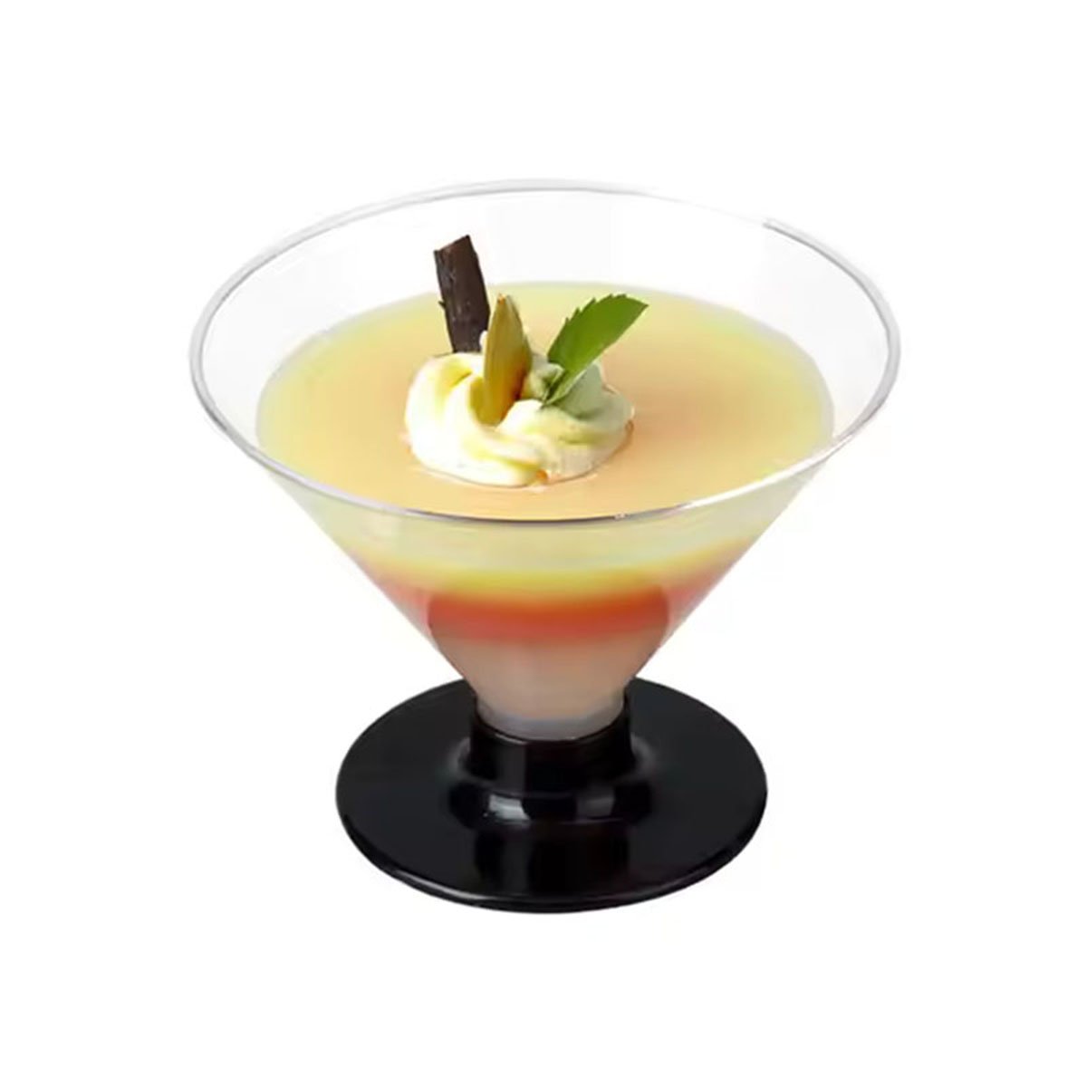 Transparent Plastic Cups for Jelly Mousse Durable shatterproof clear plastic cups for chilled desserts, perfect for fridge-set jelly, chocolate mousse and panna cotta