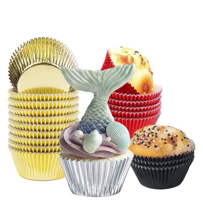 Purple Foil Cupcake Liners Custom Baking Wrappers Cups Greaseproof sliver, black, red, golden foil baking cups – heat-resistant aluminum liners that keep cupcakes clean and vibrant