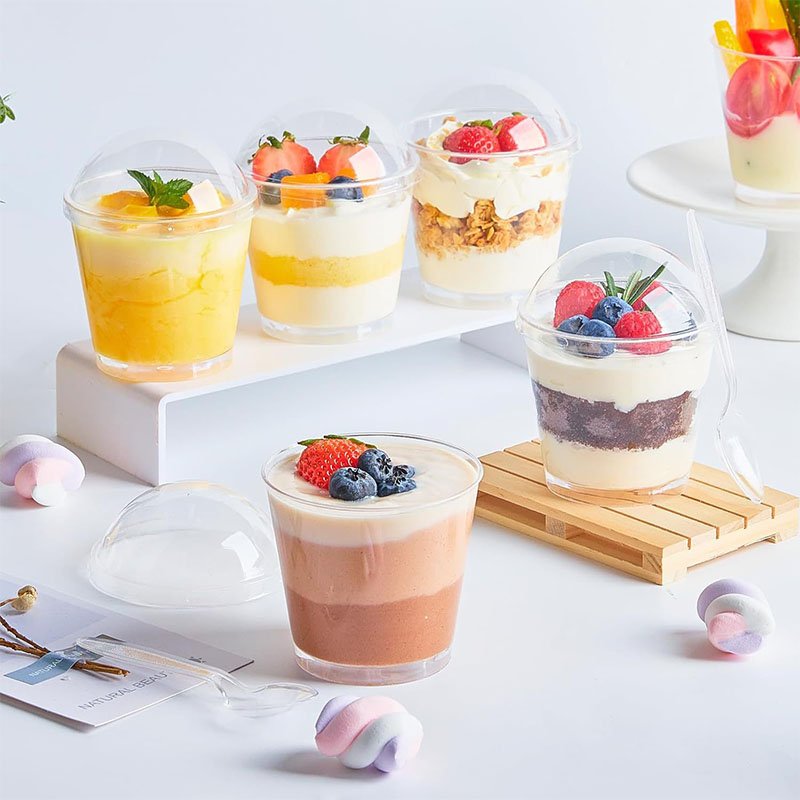 Round Dessert Cups 180ml Shatterproof round dessert cups 180ml, durable plastic cups for outdoor parties, picnics and buffet events