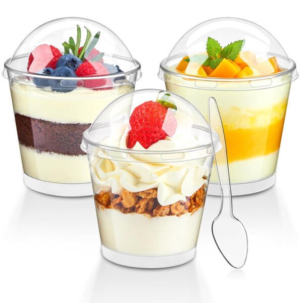 Round dessert cups 180ml, odorless and safe for serving fresh fruits and creamy sweets