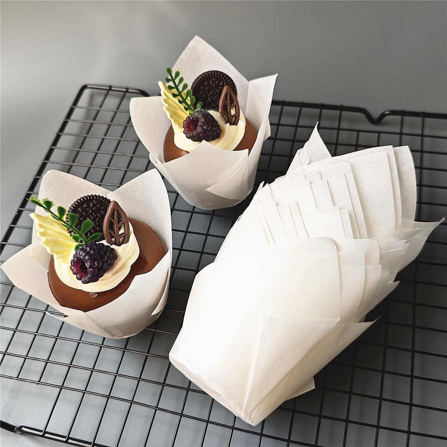 White Tulip Paper Baking Muffin Cups Great for Cupcake and Muffins Classic white tulip paper cups – neutral-colored baking liners that make colorful frostings and toppings truly pop
