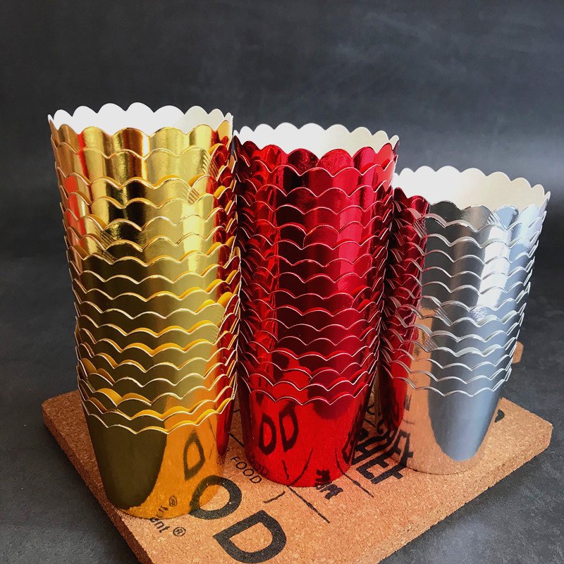 5cm Base Standard Sliver Muffin Cups for Wedding Birthday Parties 6cm red gold greaseproof muffin cups, custom cupcake wrapper for wholesale