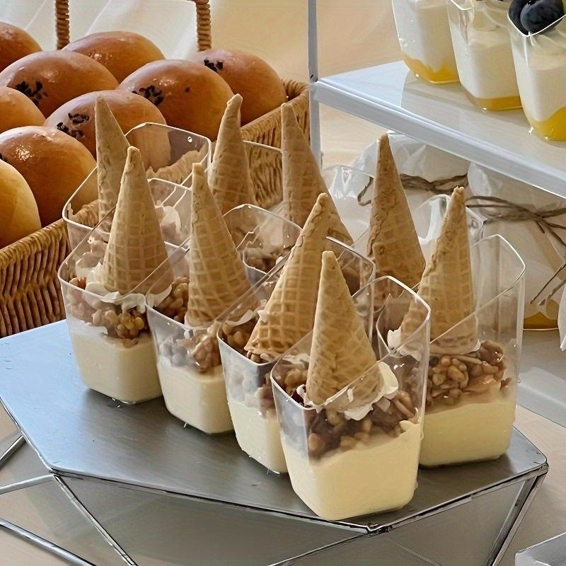 70ml Slanted Clear Plastic Dessert Cups Angled Design for Parfaits Mousse and Jellies 70ml slanted clear plastic dessert cups assorted angled cups for buffets and events