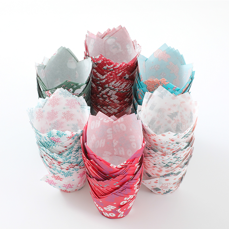 5cm Tulip Paper Baking Cups for Christmas Christmas tulip paper baking cups red green gold ruffled cups for holiday parties