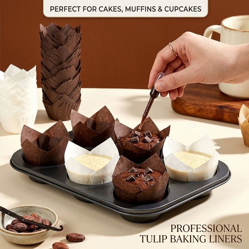Elegant Tulip Baking Cups Paper Cupcake Liners Muffin for Wedding Party Cake Baking and pasty tools white brown tulip cupcake liners