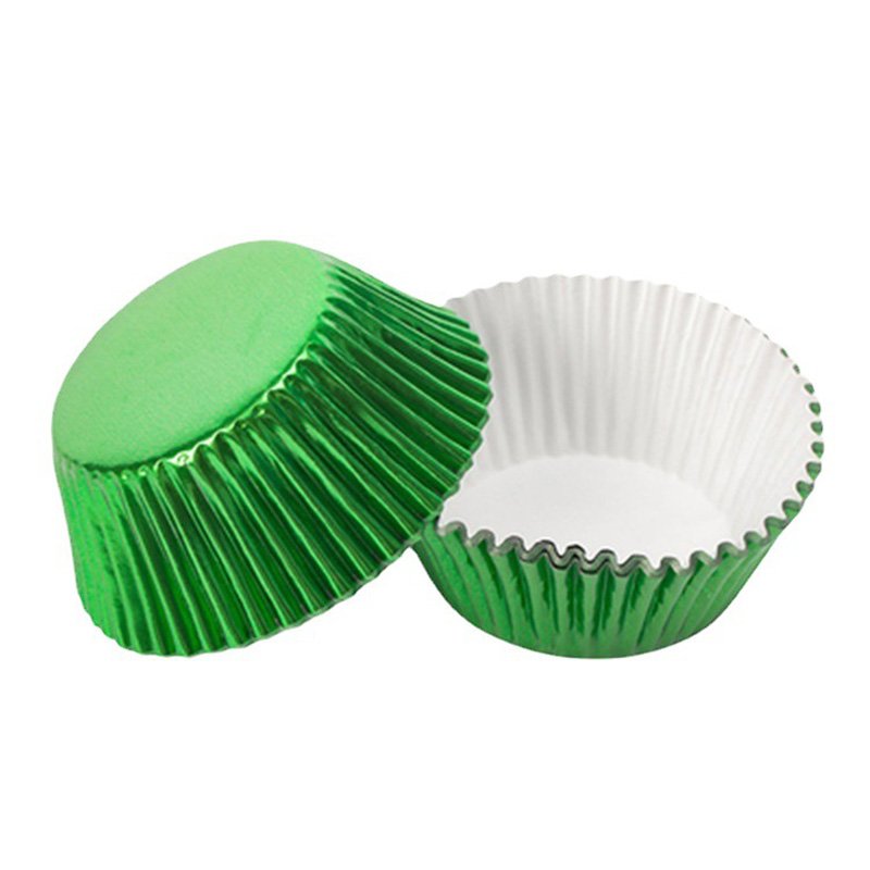 Foil Paper Cupcake Liners With PVC Tube Green foil cupcake liners – shimmering metallic baking cups for St. Patrick