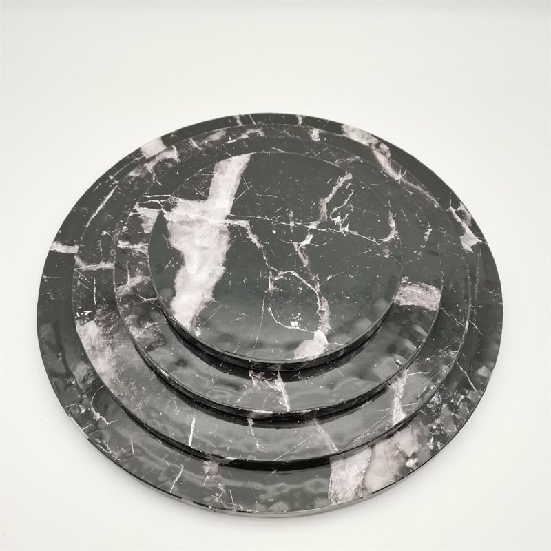 6, 8, 10, 12inch Black Round Marble Pattern Cake Drum Marble pattern cake drum close up – black round board with stone texture for dessert tables