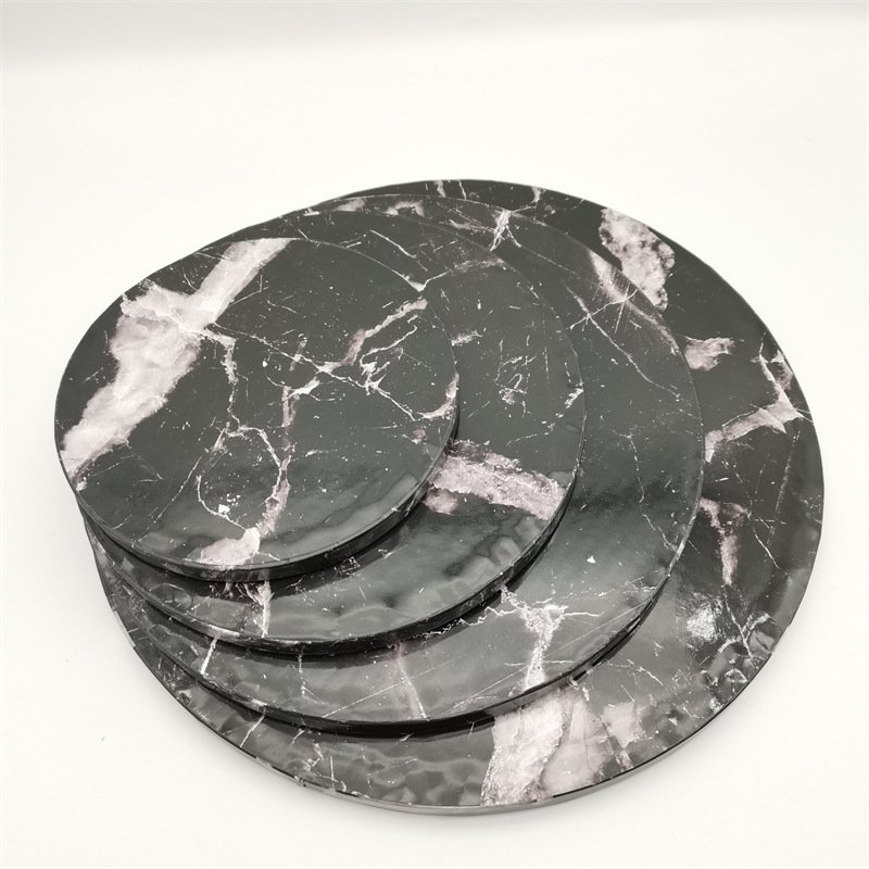 6, 8, 10, 12inch Black Round Marble Pattern Cake Drum Stacked black marble cake drums – 6 8 10 12 inch round boards for wholesale supply