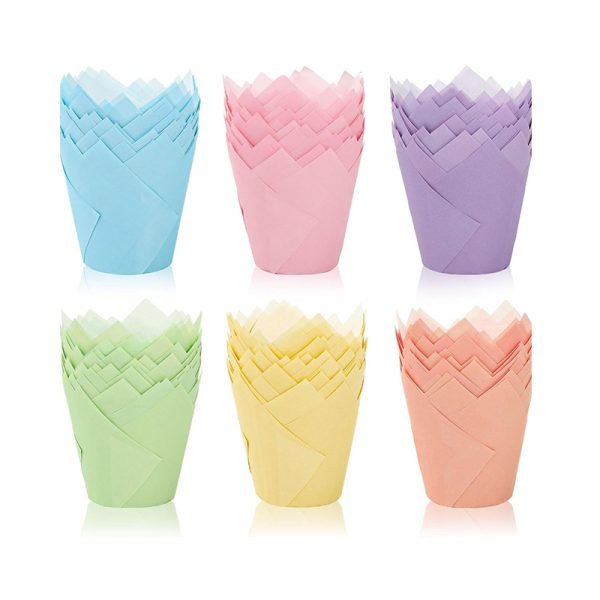 Multicolor tulip cupcake liners – assorted colors ruffled baking cups for parties and weddings