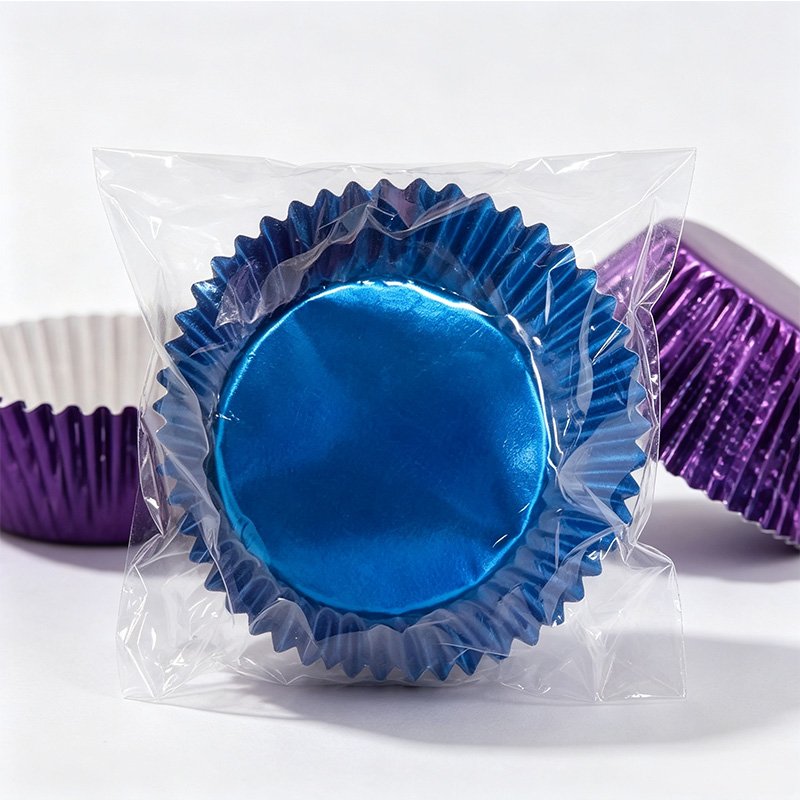 Greaseproof Purple Blue Foil Paper Cupcake Baking Cups for Baking Purple blue foil cupcake liners stacked greaseproof baking cups for parties