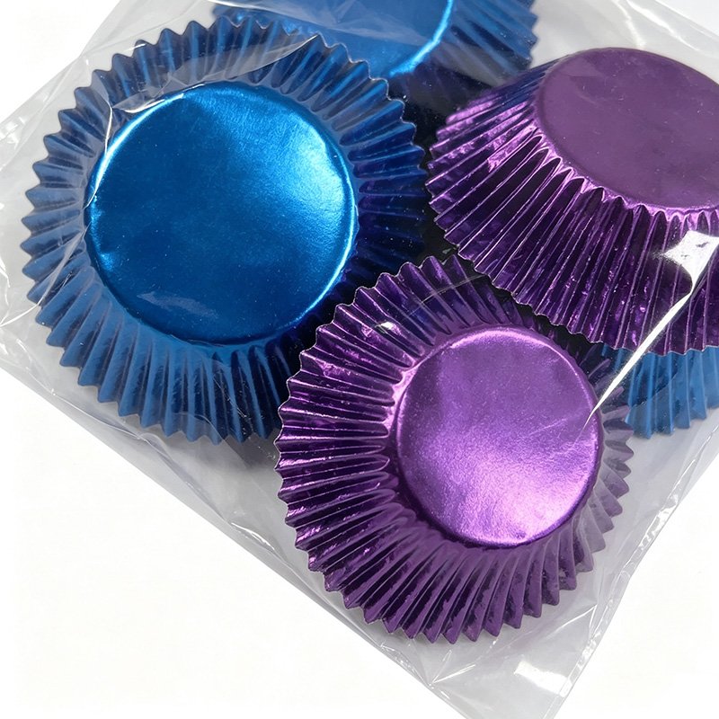 Greaseproof Purple Blue Foil Paper Cupcake Baking Cups for Baking Purple blue foil cupcake liners pack greaseproof baking cups for bakeries and events