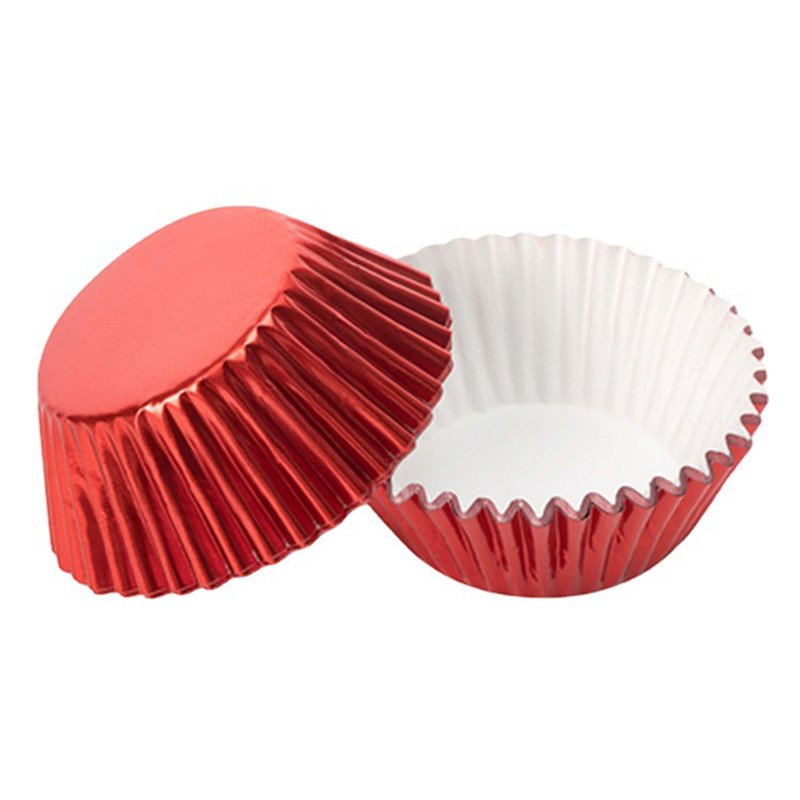 Foil Paper Cupcake Liners With PVC Tube Red foil cupcake liners – shiny metallic baking cups for Christmas and Valentine