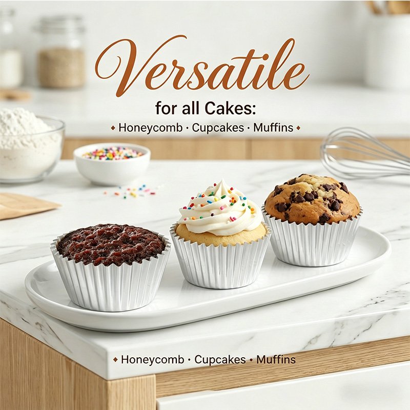 Customizable Logo Bulk Factory Direct Sliver Foil Baking Paper Cup Silver foil baking paper cup 5cm metallic cup for cupcakes and muffins