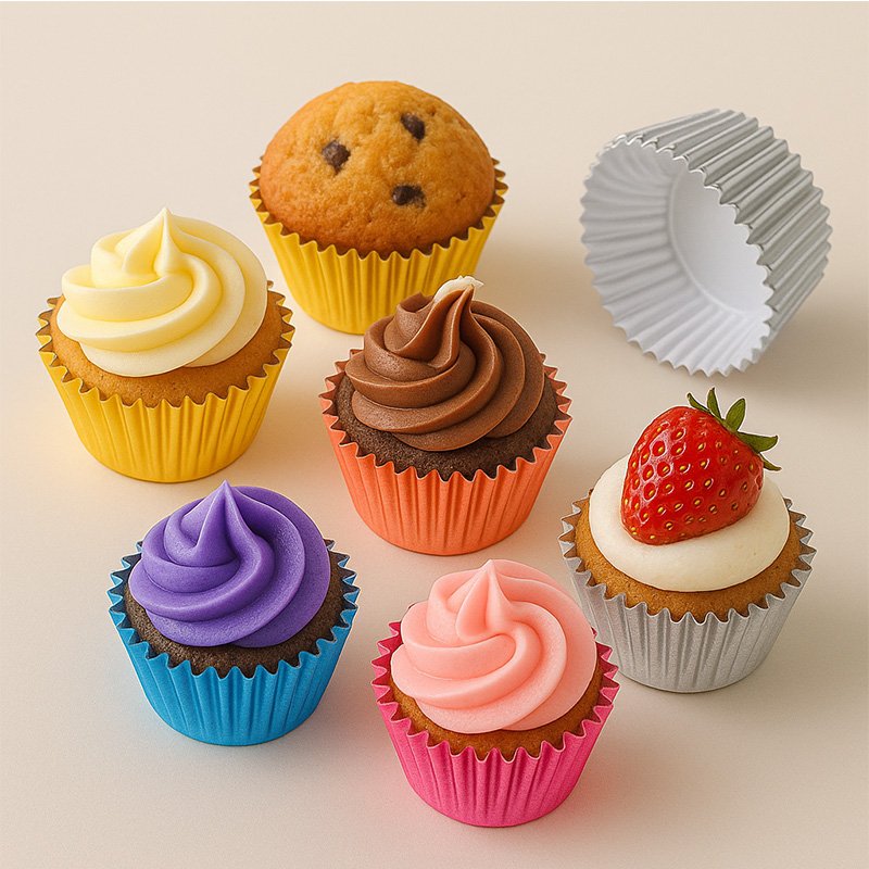 Customizable Logo Bulk Factory Direct Sliver Foil Baking Paper Cup Silver foil baking paper cups with cupcakes metallic liners for birthdays and celebrations