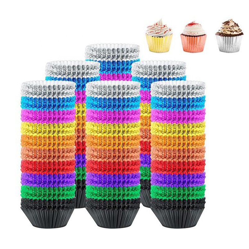 Customizable Logo Bulk Factory Direct Sliver Foil Baking Paper Cup Silver foil baking paper cup side view metallic disposable cup for bakeries and events