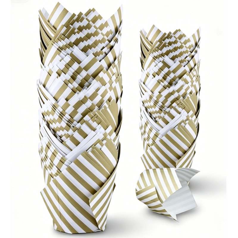White Striped Tulip Cupcake Liners for Catering and Restaurants White striped tulip cupcake liners