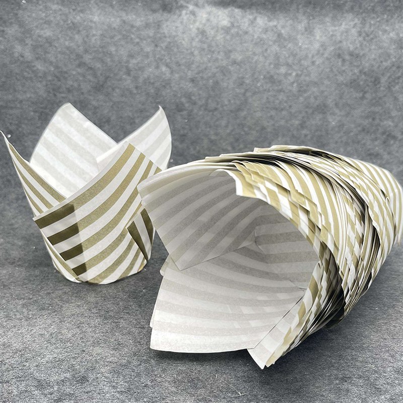 White Striped Tulip Cupcake Liners for Catering and Restaurants White striped tulip cupcake liners ruffled baking cups with stripe pattern for birthdays and parties