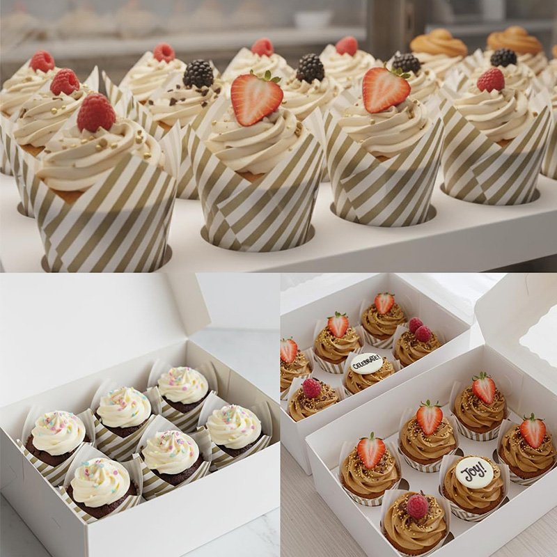 White Striped Tulip Cupcake Liners for Catering and Restaurants White striped tulip cupcake liners with cupcakes ruffled stripe cups for birthdays and events