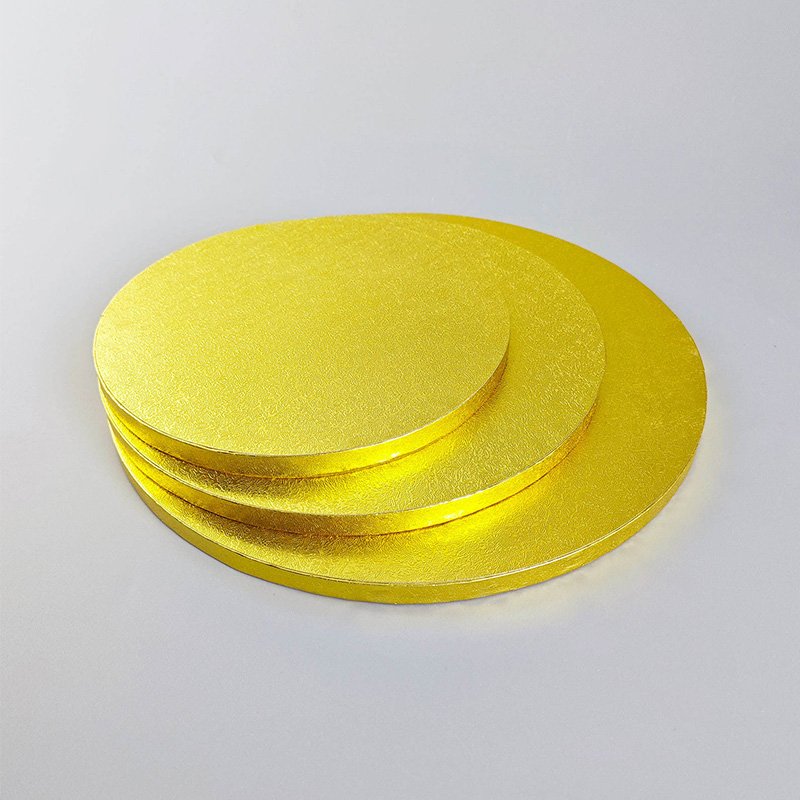 12inch Gold Round Cake Drum for Birthday and Wedding Cakes Gold round cake drum with layered cake for birthdays and celebrations