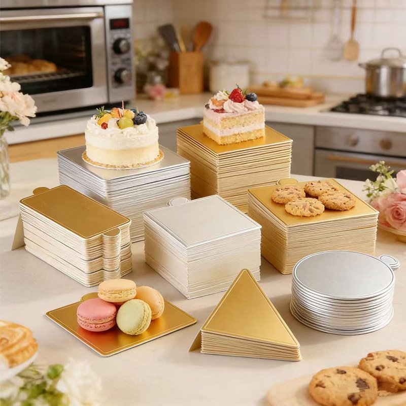 Disponsable Golden & Sliver Samll Cake Trays for Baking Event Disposable small cake tray round cardboard tray for pastries and desserts