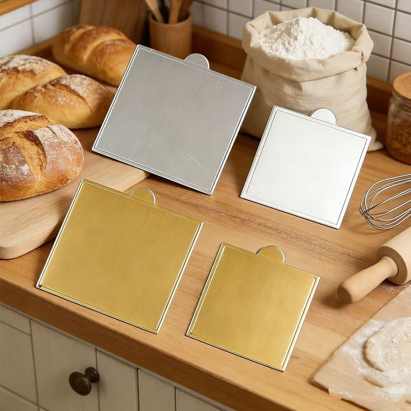 Disponsable Golden & Sliver Samll Cake Trays for Baking Event Disposable small cake tray with mini pastries for birthdays and events