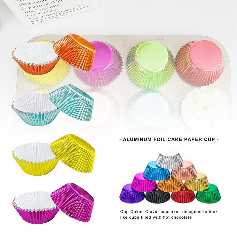 5cm Red Foil Cupcake Liners Greaseproof Metallic Baking Cups for Parties and Weddings Stacked red foil cupcake liners bulk pack for bakeries and catering