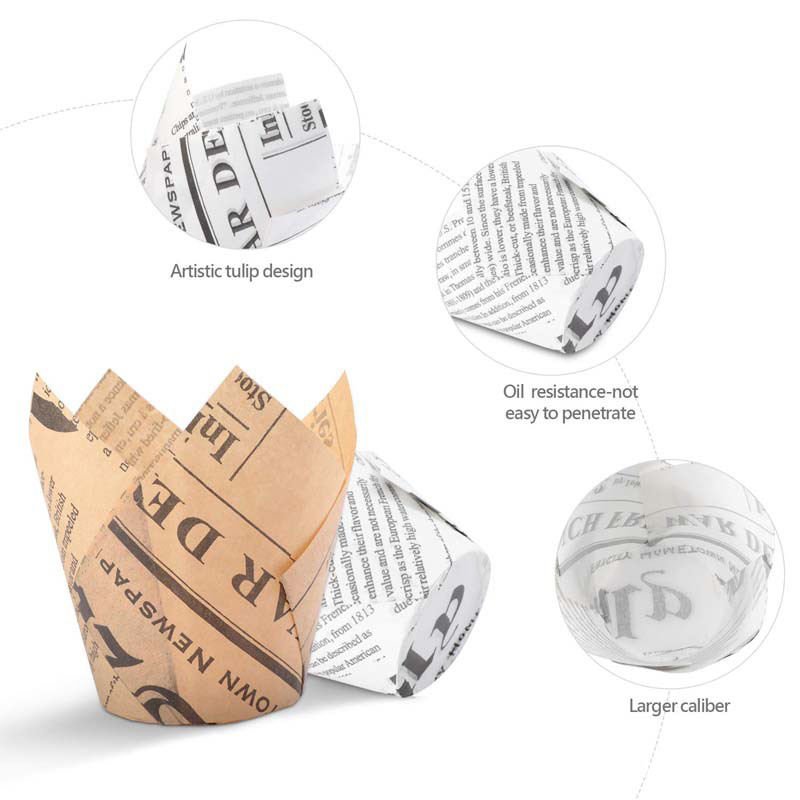Wholesale Bulk Greaseproof Newspaper Baking Cups for Parties Greaseproof newspaper baking cups for cafe bakery and dessert tables