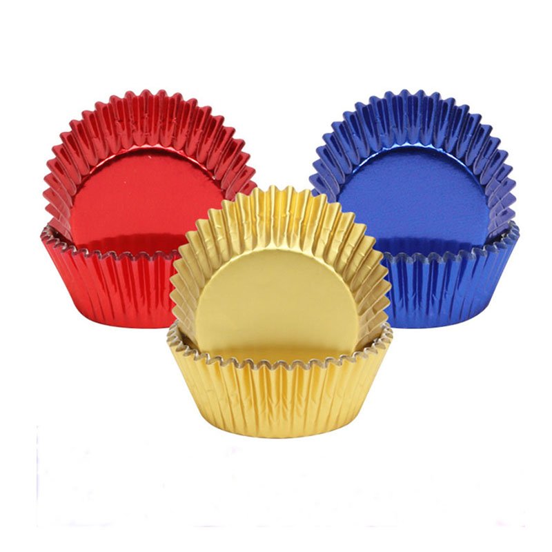 Gold Foil Cupcake Liners, Wholesale for Dessert Shops Wholesale foil baking cups available in gold, red and blue colors for custom orders