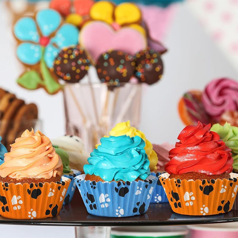 Bulk Dog Paw Print Cupcake Liners, Wholesale Party Baking Cups Dog paw print baking cups for party dessert buffet, puppy theme supplies