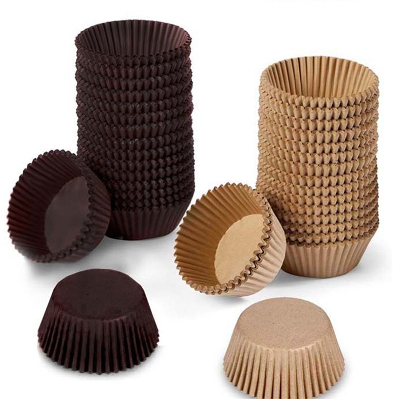 Greaseproof Brown Paper Cupcake Liners Kraft Muffin Baking Wrappers Stacked kraft and dark brown paper cupcake liners for muffin baking
