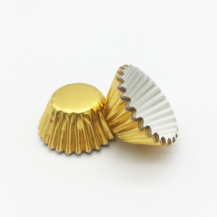 Mini Gold Foil Cupcake Liners for Chocolate Candy and Party Favors Gold foil mini cupcake liners for wedding party favors and dessert tables